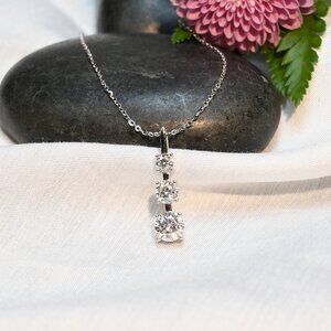 Pure Brilliance · 3-Stone Moissanite Necklace · Sterling Silver · 18–20in